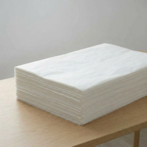 Stack of plain white paper sheets on a wooden table